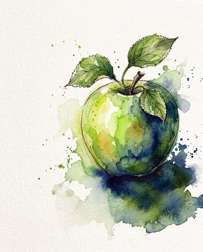 Watercolor Green Apple Botanical Illustration