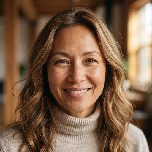 Smiling Middle-Aged Woman in Turtleneck