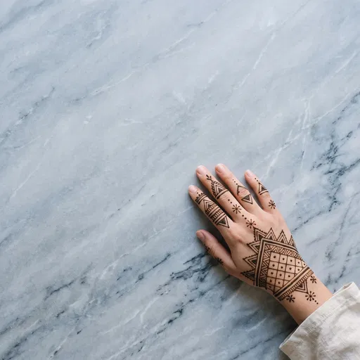 Geometric Moroccan Mehndi Hand on Marble