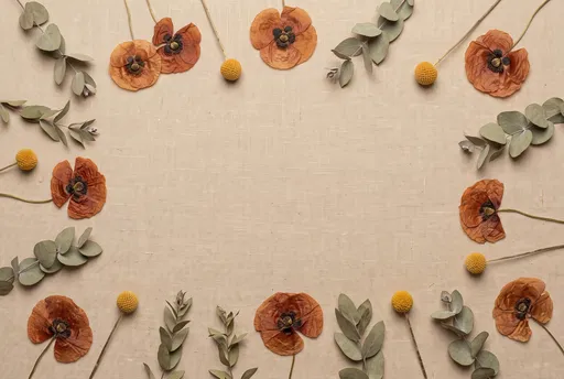Dried Poppies and Eucalyptus Linen Border