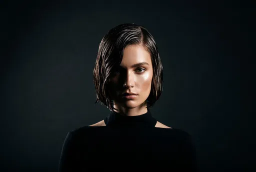 Woman with Wet-Look Bob Portrait