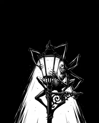 Grinning Monster Clinging to Vintage Streetlamp