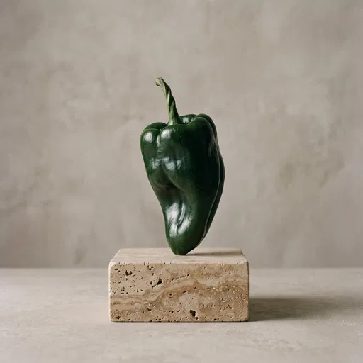 Green Poblano Pepper on Travertine Pedestal