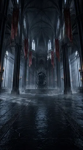 Dark Gothic Throne Room With Crimson Banners
