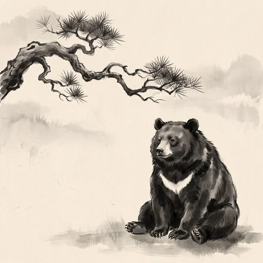 Ink Wash Asian Black Bear Illustration