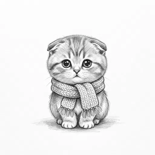 Pencil Drawing of Kitten in Scarf