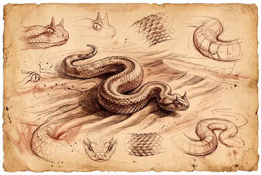 Vintage Sepia Horned Viper Anatomical Study