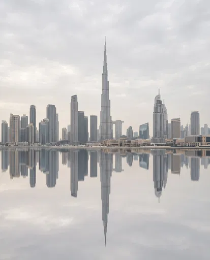 Minimalist Dubai Skyline Water Reflection