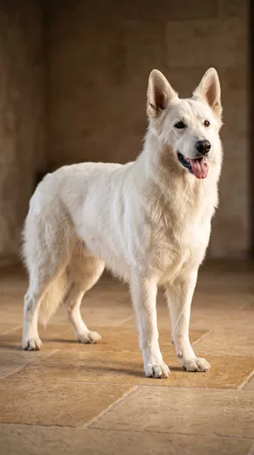 White Shepherd Dog Standing on Stone Floor
