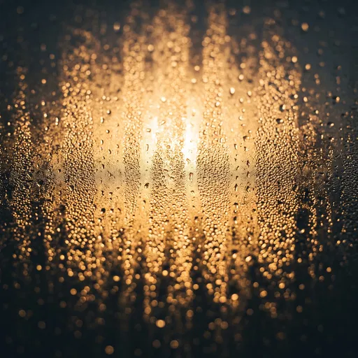Golden Backlit Condensation on Glass
