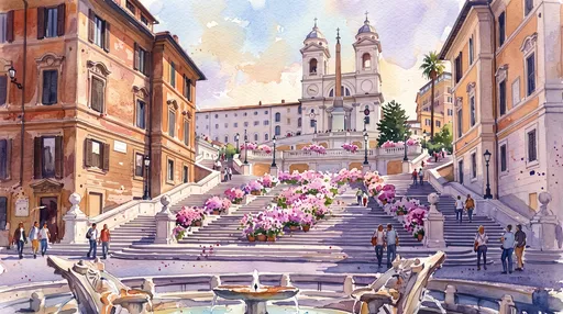 Watercolor Painting of Rome Spanish Steps