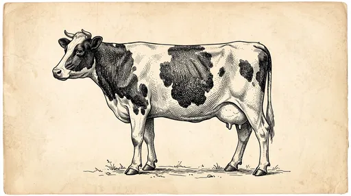 Vintage Ink Engraving of Dairy Cow