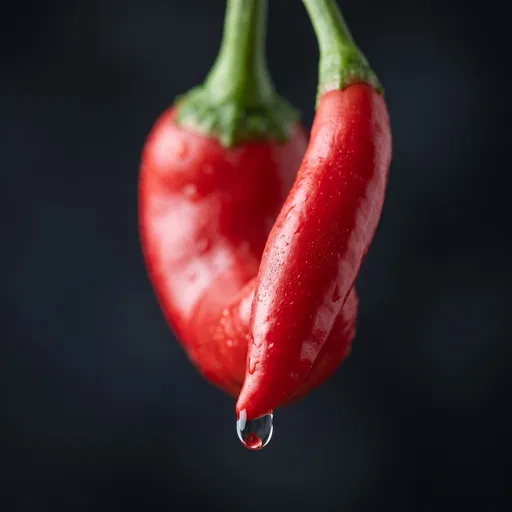 Glossy Red Peppers With Water Droplet