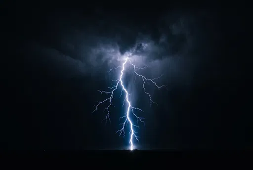 Centered Lightning Strike in Night Sky