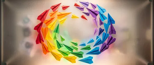 Rainbow Paper Airplanes in Circular Wave