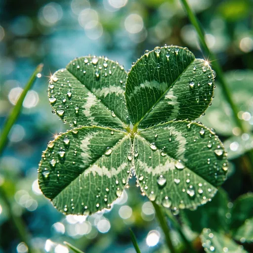 Macro Four-Leaf Clover With Dew