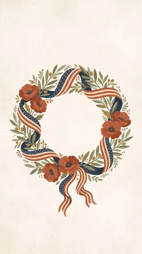 Patriotic Wreath with Poppies and Flag Ribbon