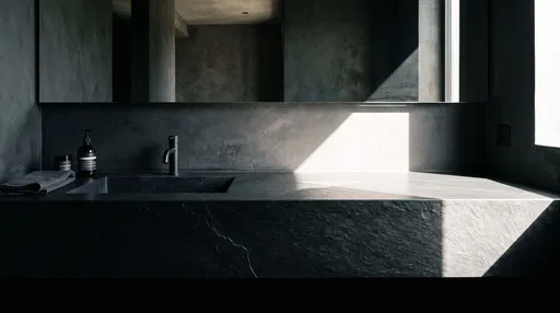 Minimalist Black Slate Bathroom Vanity in Sunlight