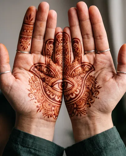 Palms With Intricate Henna Hamsa Motif