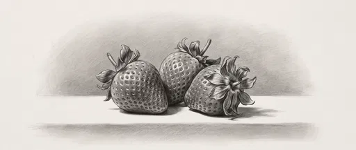 Graphite Still Life Drawing of Three Strawberries