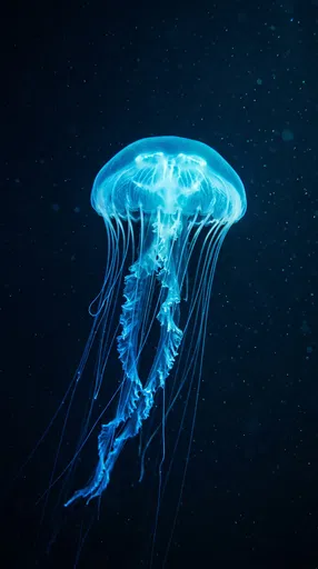 Glowing Blue Jellyfish in Deep Ocean