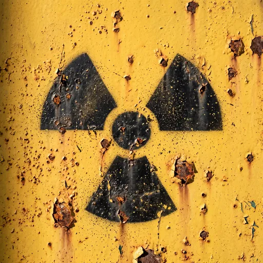 Weathered Radiation Symbol on Rusty Yellow Metal