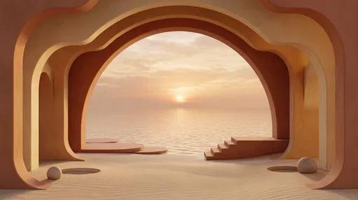 Surreal Terracotta Archway Over Sunset Ocean