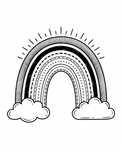 Monochrome Line Art Rainbow and Clouds