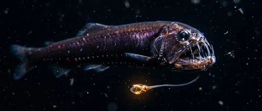 Bioluminescent Deep-Sea Dragonfish in Black Water