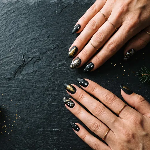 Black and Gold Christmas Nail Art