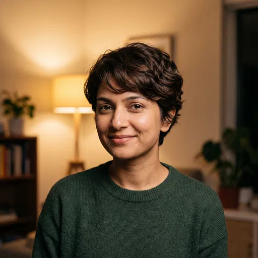 Portrait of Woman with Wavy Pixie Cut