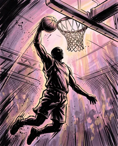Comic Style Basketball Player Dunking Illustration