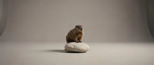 Groundhog Perched on Smooth Studio Stone