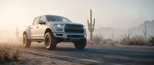 White Pickup Truck on Misty Desert Road