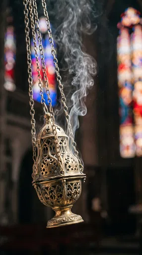 Ornate Brass Thurible With Incense Smoke
