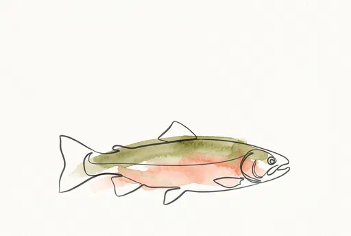 Minimalist Trout Line Drawing with Watercolor