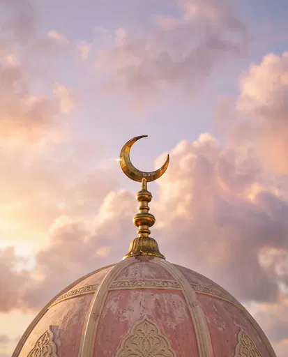 Gilded Crescent Finial on Pastel Dome