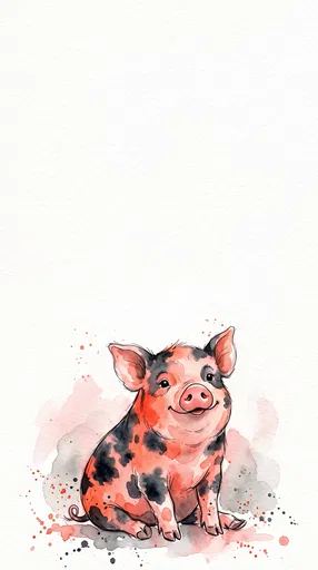 Watercolor Spotted Pig Sitting Illustration