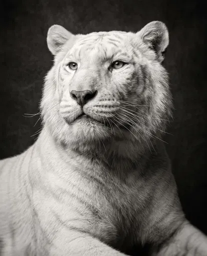 Monochrome Studio Portrait of White Tiger