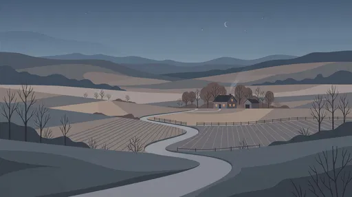 Minimal Autumn Valley Farmhouse at Dusk