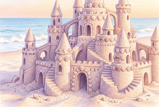 Pastel Colored Pencil Sandcastle Illustration