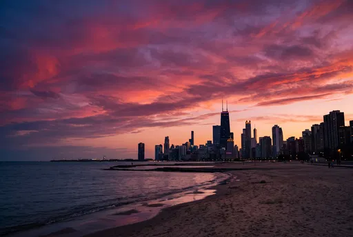 Chicago Skyline at Twilight from Beach