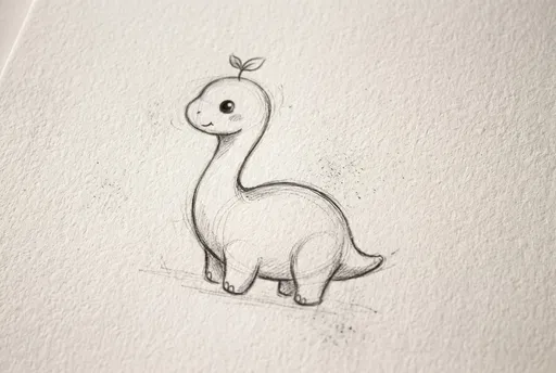Cute Baby Dinosaur Pencil Sketch on Paper