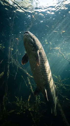 Australian Lungfish Rising Toward Water Surface