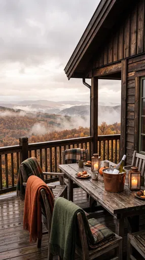 Cozy Cabin Deck Overlooking Autumn Hills