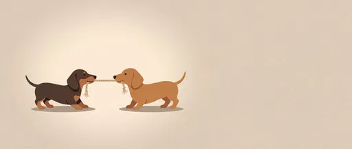 Two Dachshunds Playing Tug of War