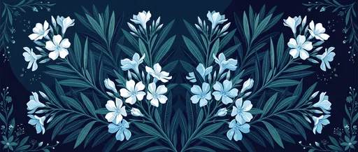 Symmetrical Blue Oleander Botanical Illustration Banner