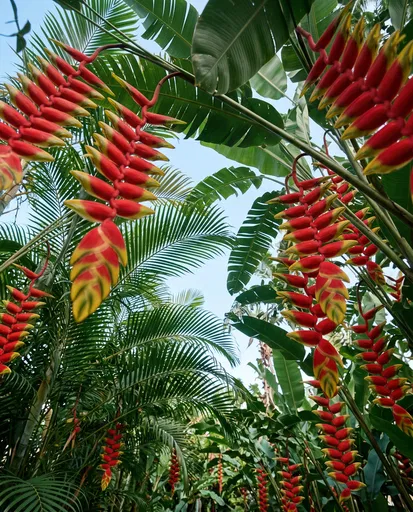 Low-Angle View of Hanging Heliconia Flowers