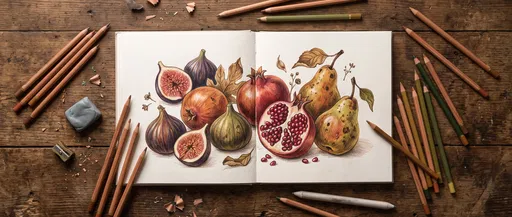 Sketchbook Drawing of Autumn Fruits