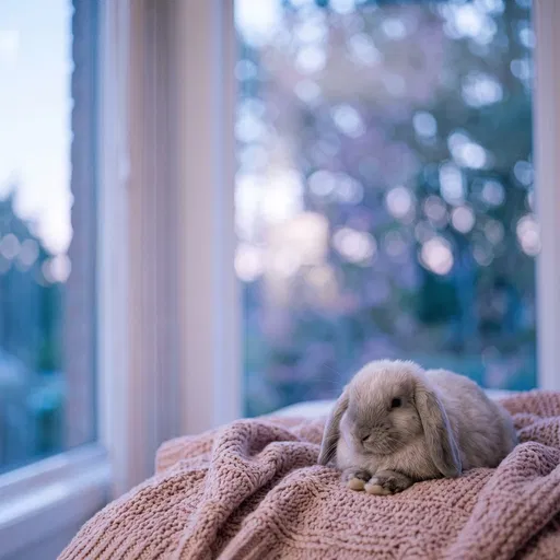 Grey Mini Lop Rabbit by Window